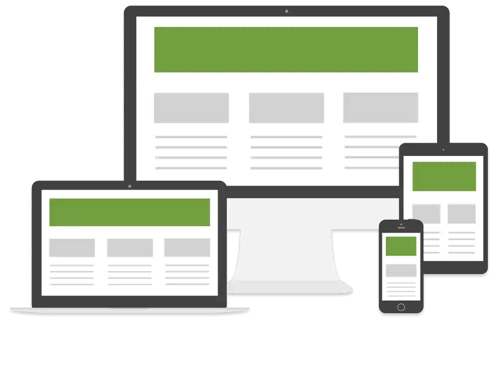 webdesign1 Stolný počítač, laptop, tablet a telefón. Ilustrácia responzívnej web stránky.